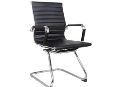 Eames Visitors Arm Chair in White Pleather Black