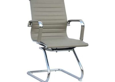 Eames Visitors Arm Chair in White Pleather – Grey