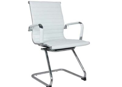 Eames Visitors Arm Chair in White Pleather – White